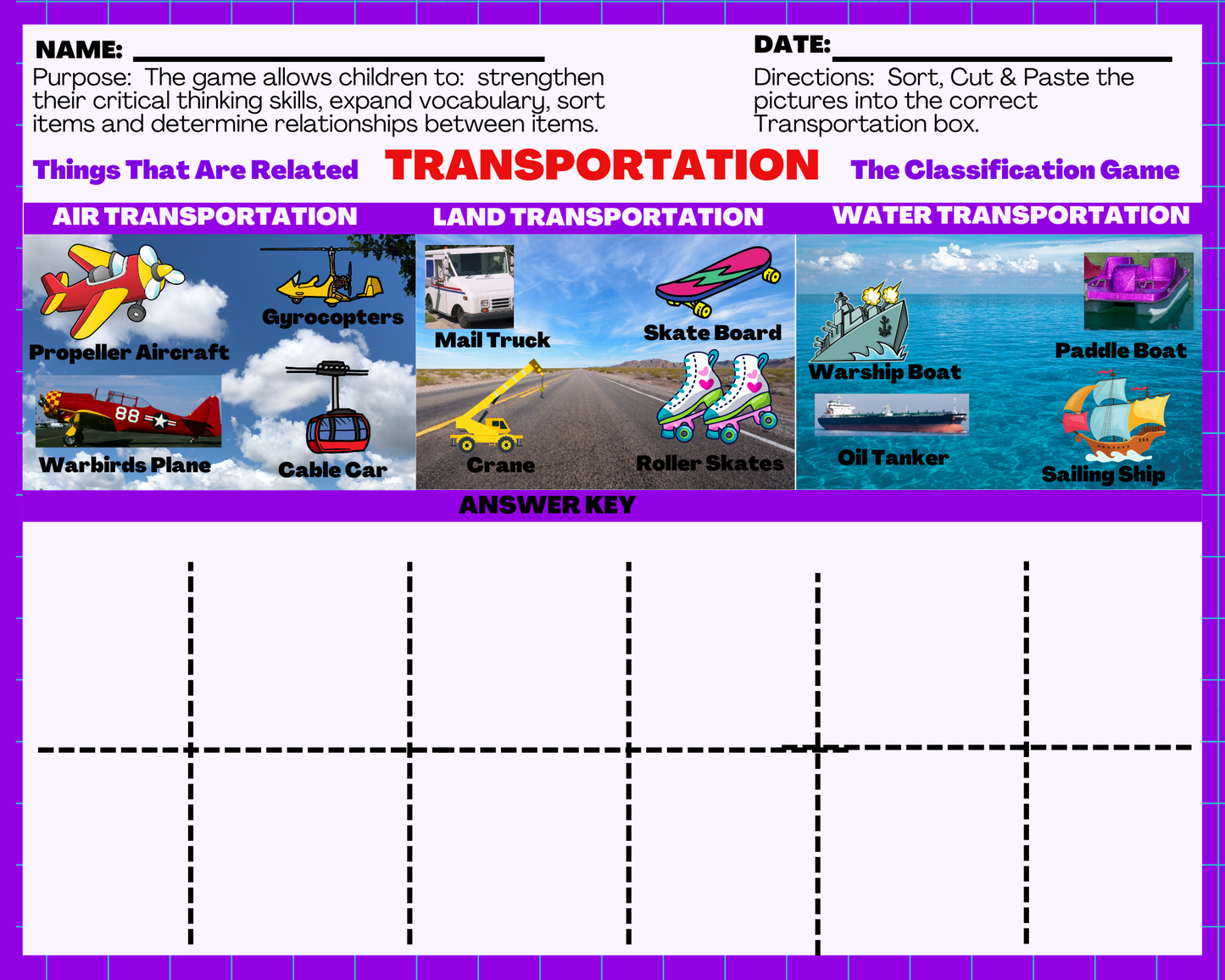 Transportation - Classification Game: Things that are related! (Digital Worksheets)