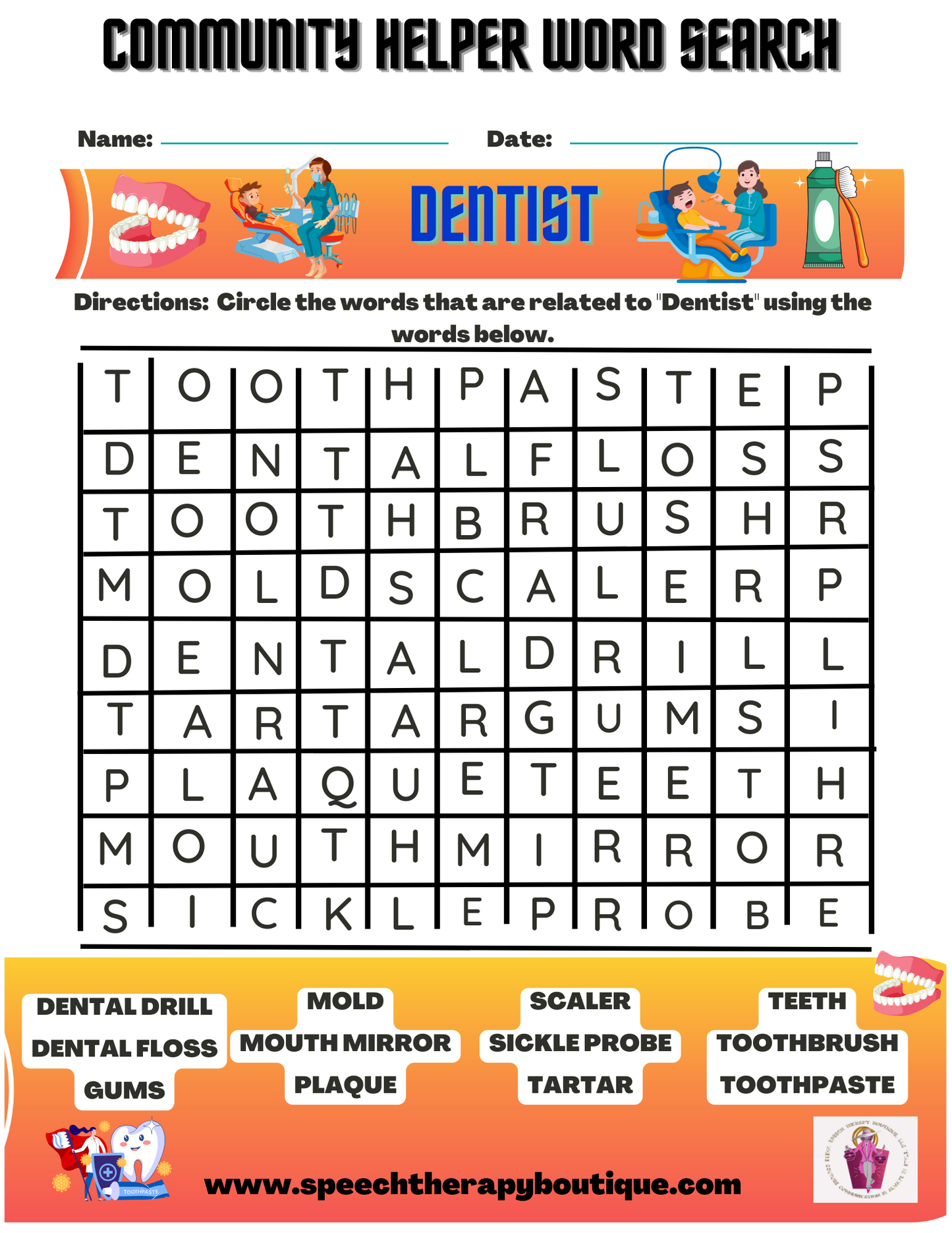 Community Helper Word Search A-Z Digital Worksheets