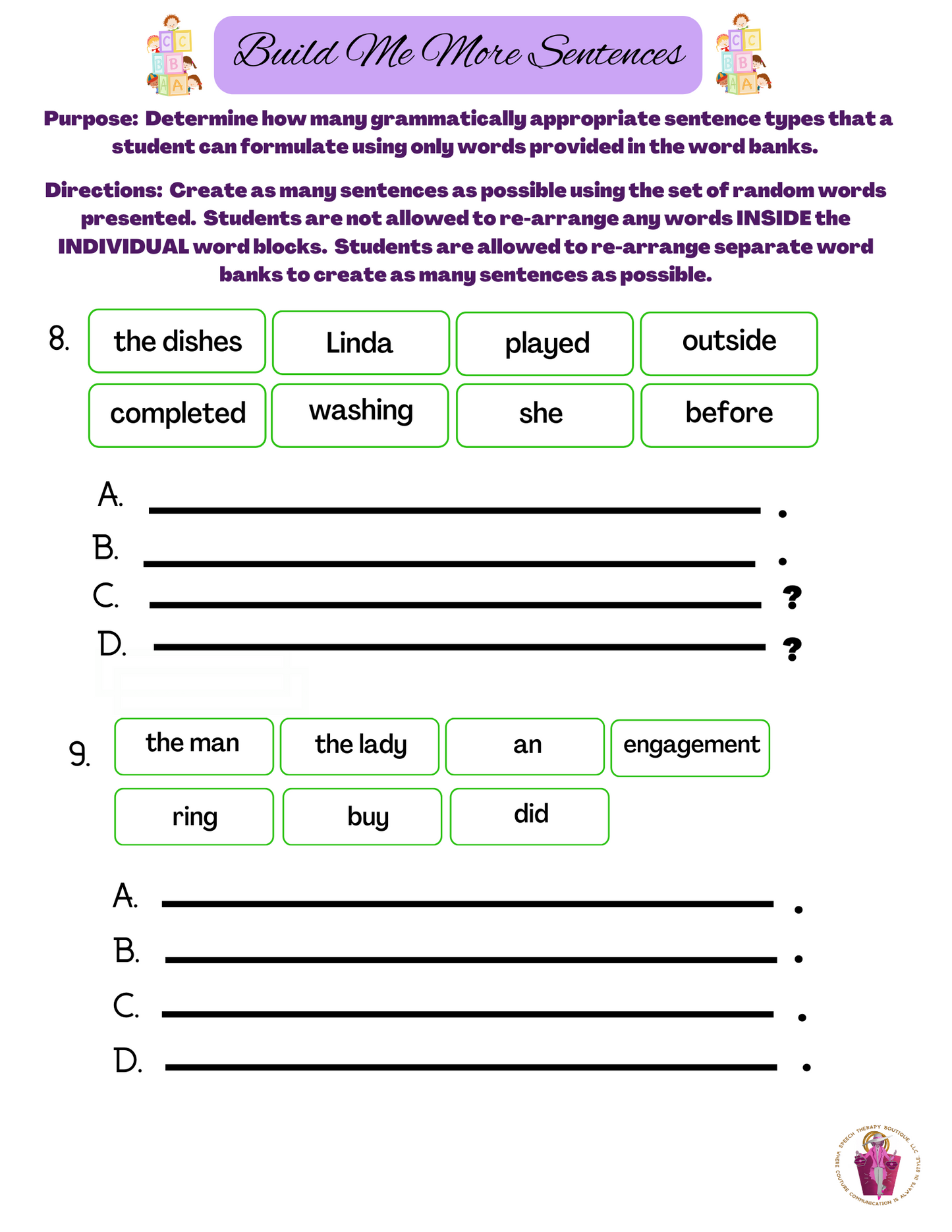 Please Build More Sentences (Digital Worksheets)