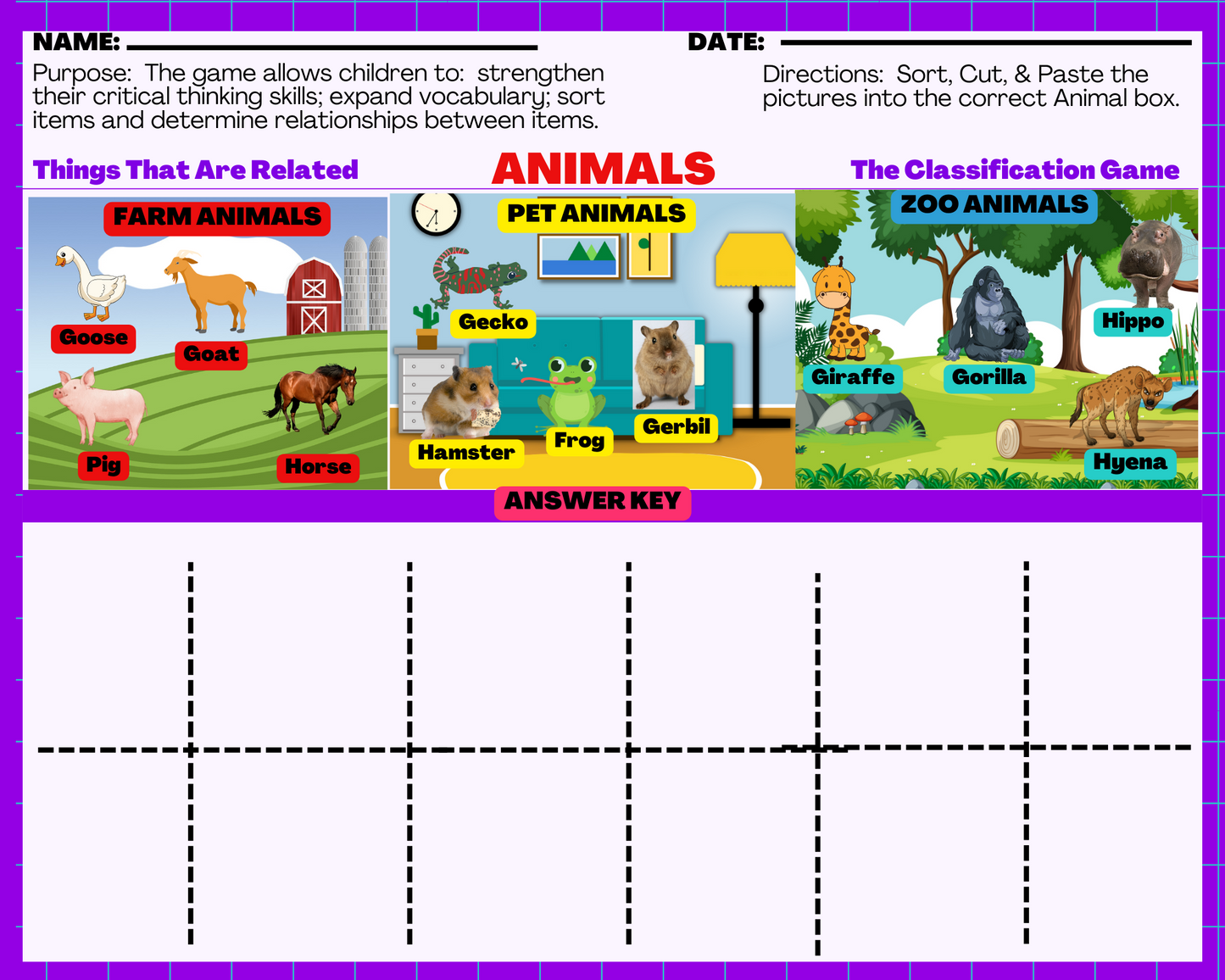 Animals - Classification Game: Things that are related! Worksheets