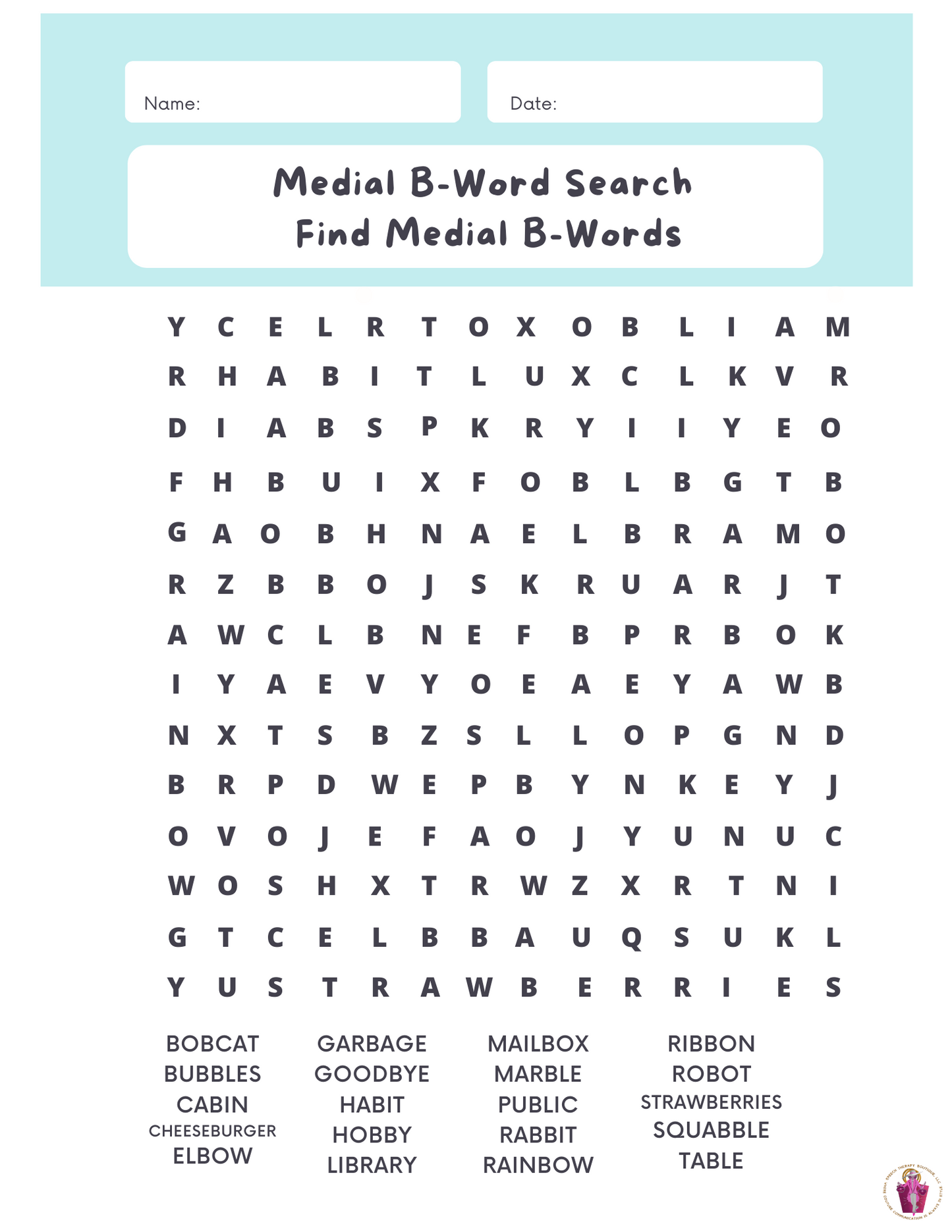Articulation Word Search Digital Worksheets for Sounds: B, D, F, G, K, L, L-Blends, M & N