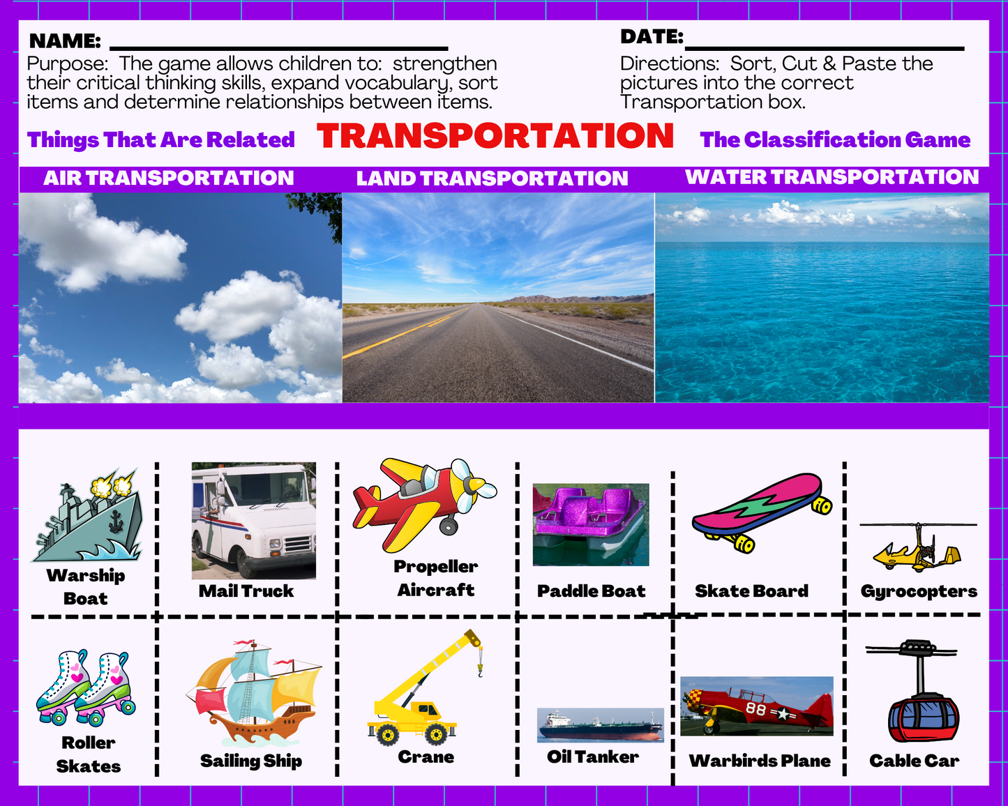 Transportation - Classification Game: Things that are related! (Digital Worksheets)