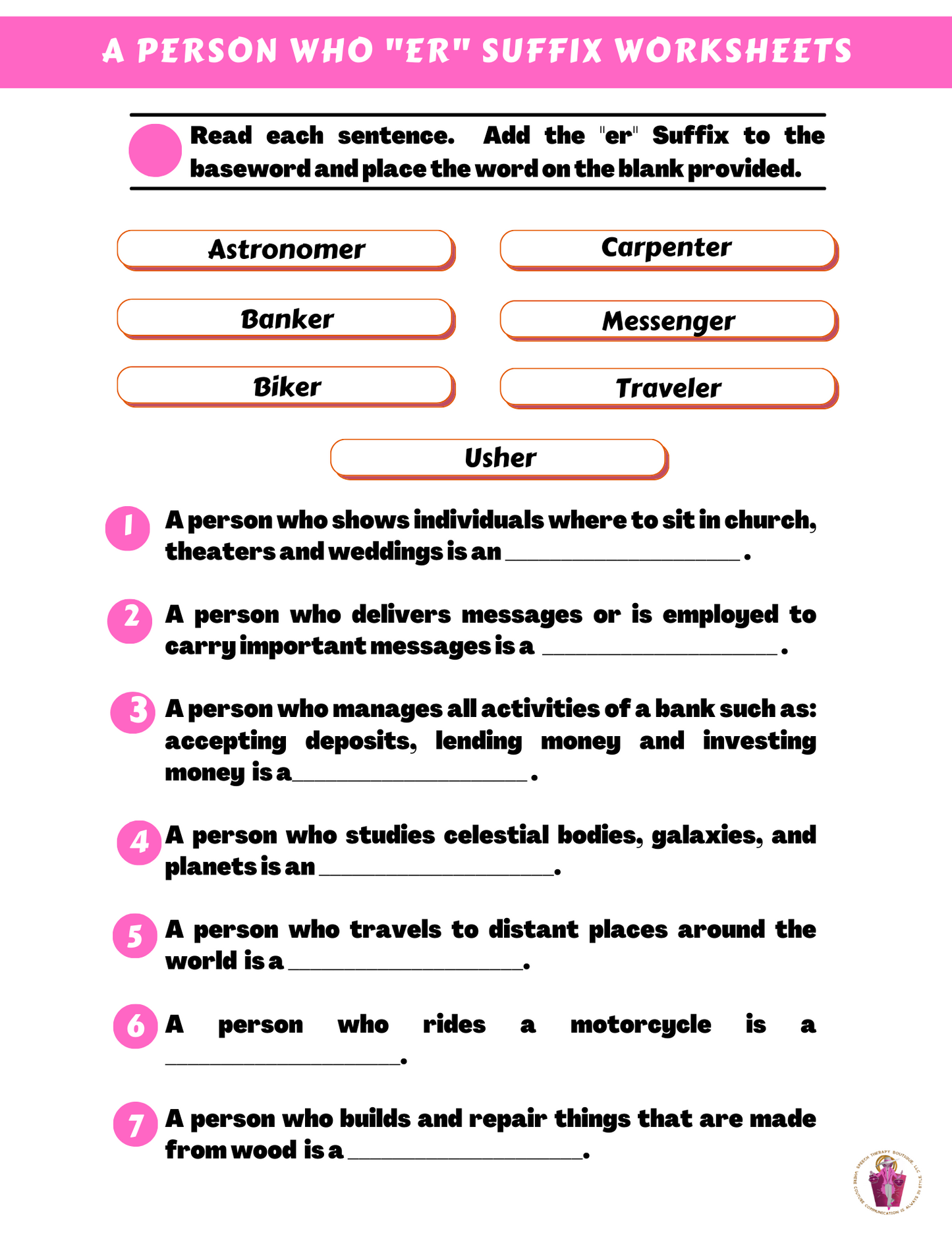 Who Are You? Suffix: "er" (A Person Who) Digital Worksheets