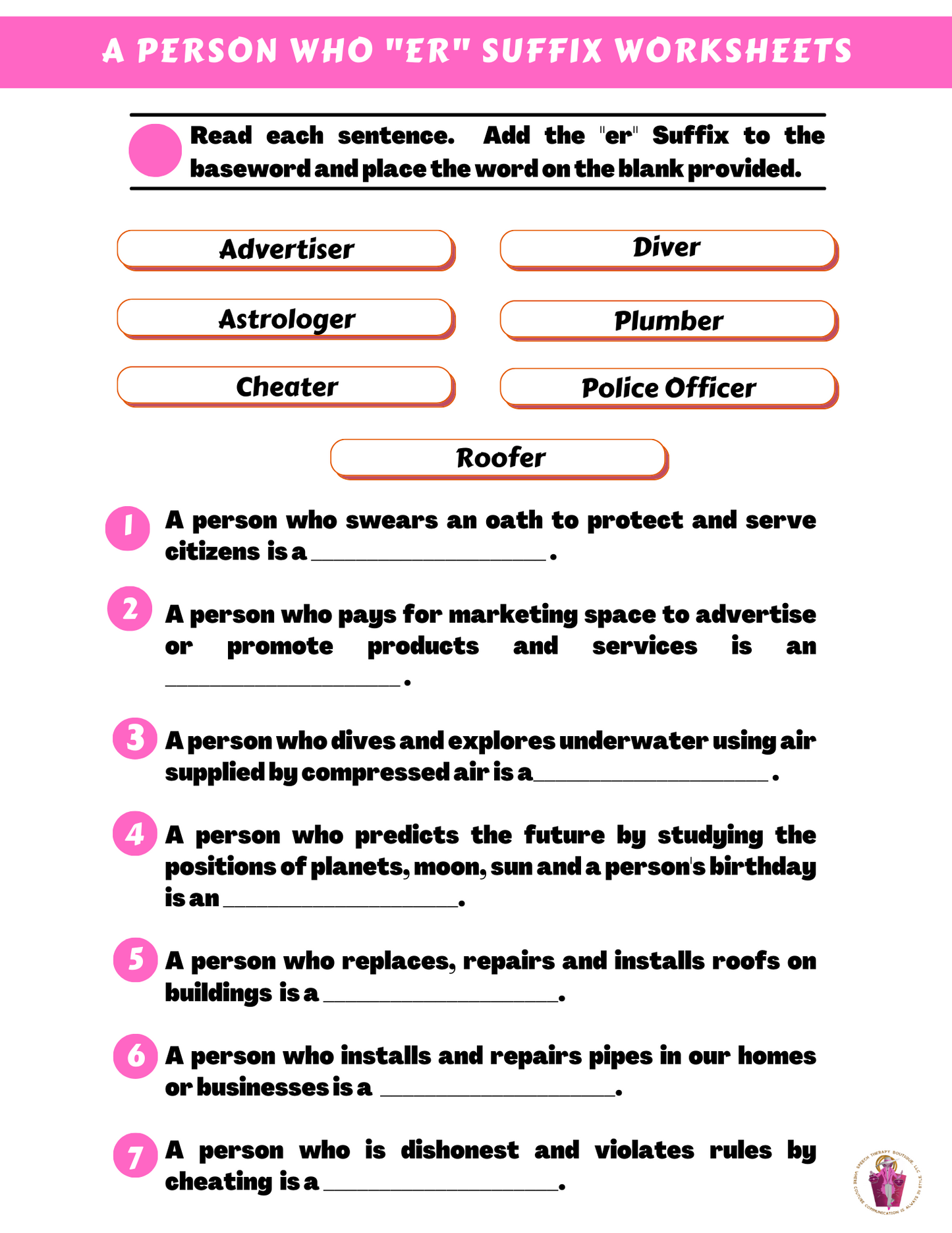 Who Are You? Suffix: "er" (A Person Who) Digital Worksheets