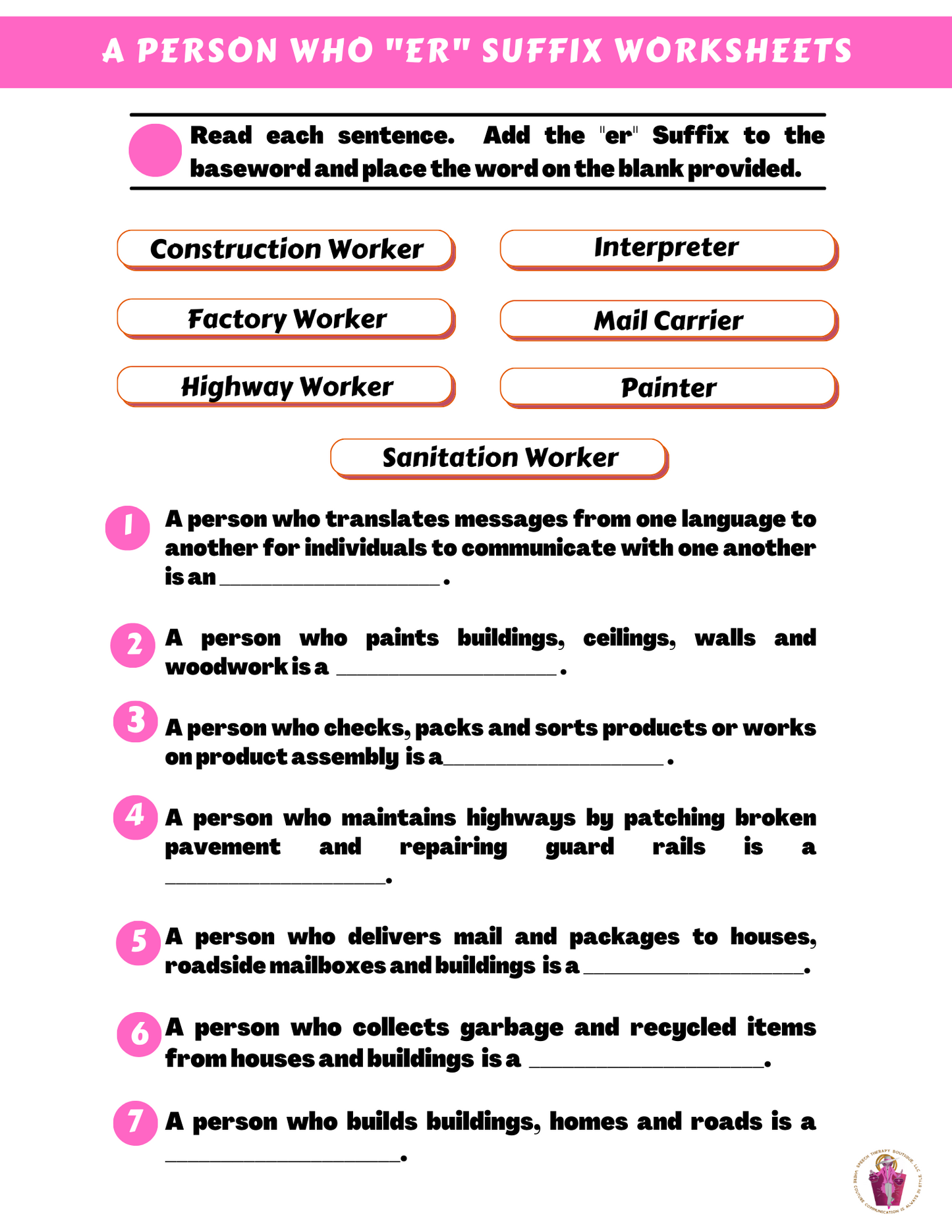 Who Are You? Suffix: "er" (A Person Who) Digital Worksheets