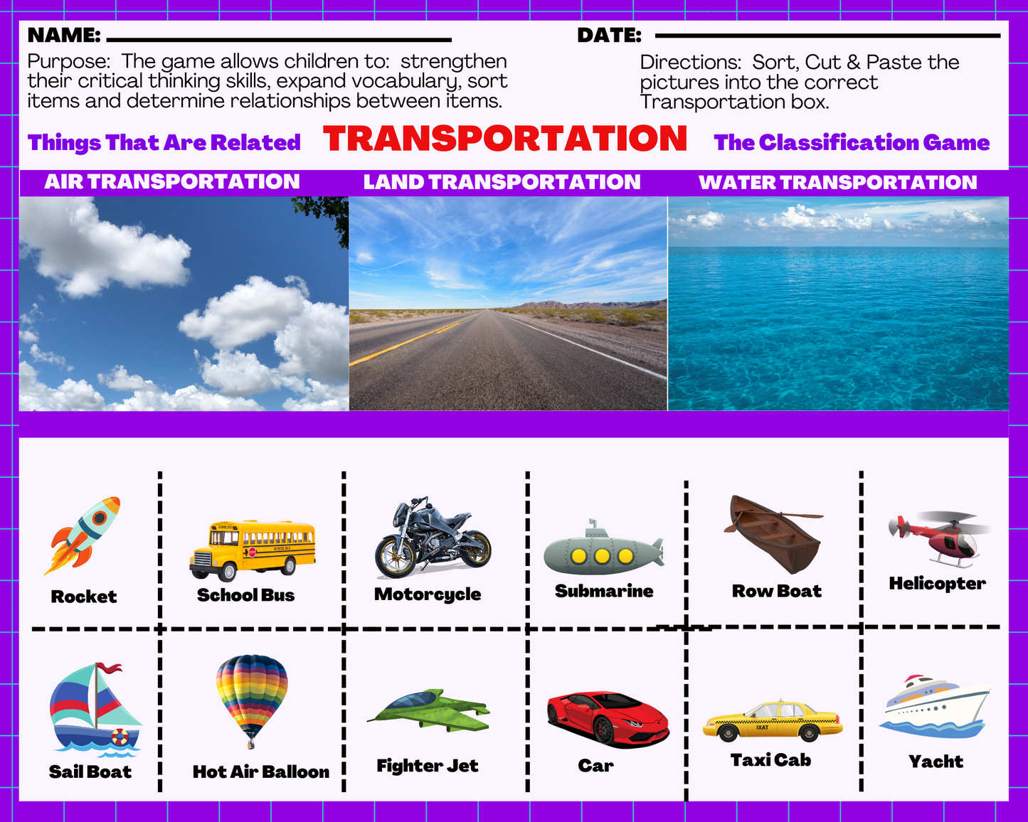 Transportation - Classification Game: Things that are related! (Digital Worksheets)