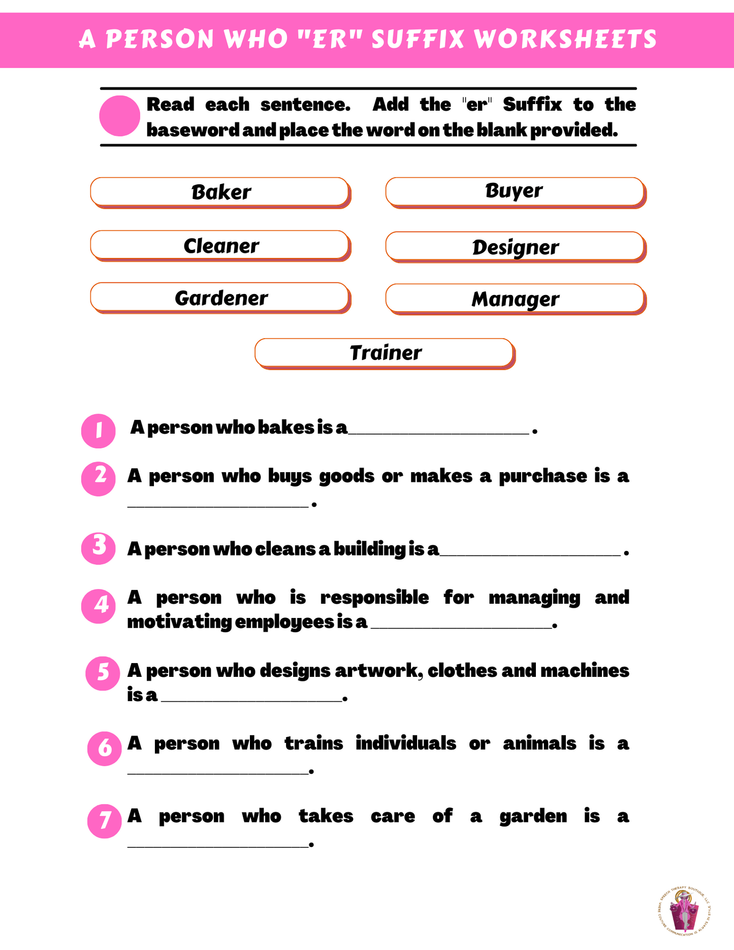 Who Are You? Suffix: "er" (A Person Who) Digital Worksheets