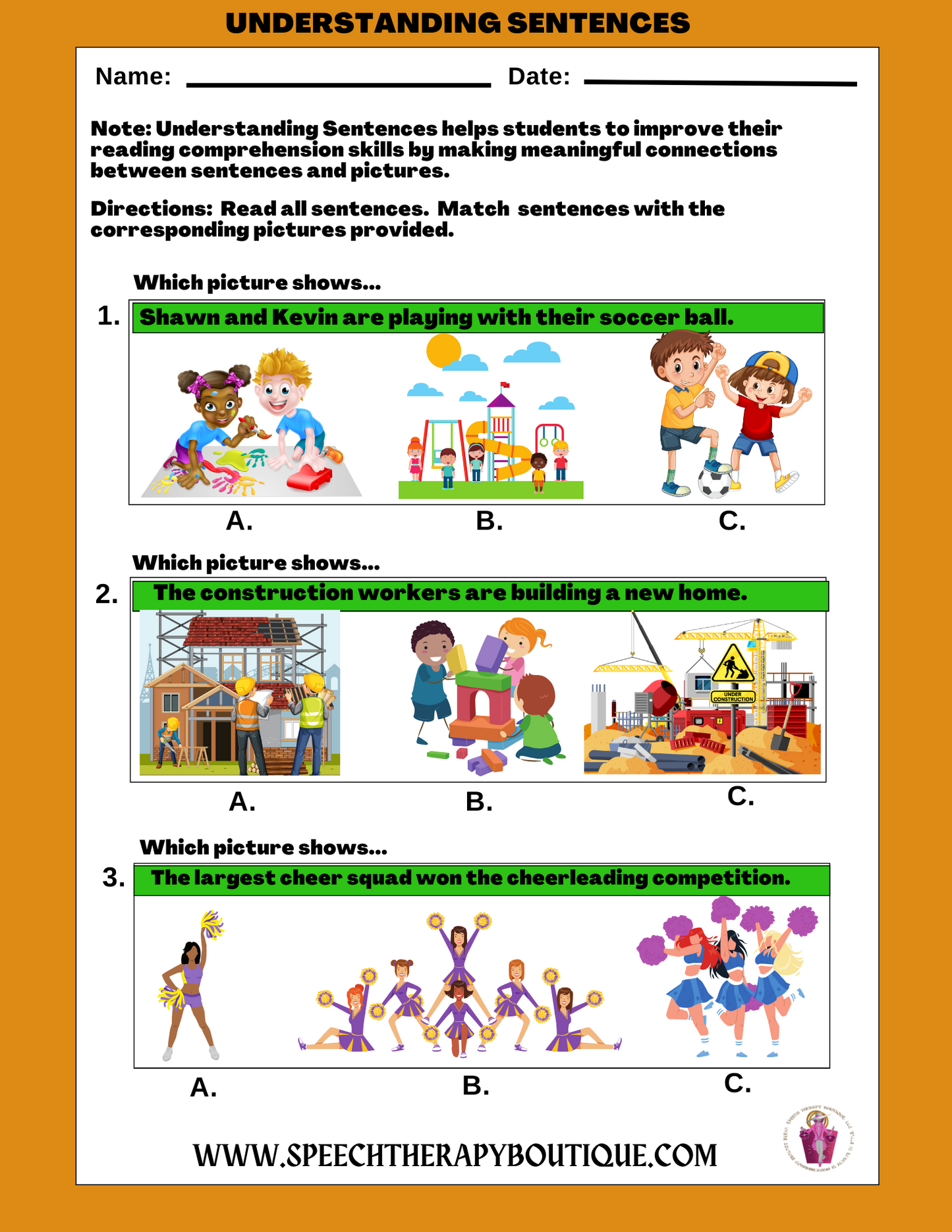Understanding Sentences:  A Picture is Worth a Thousand Words! (Digital Worksheets)