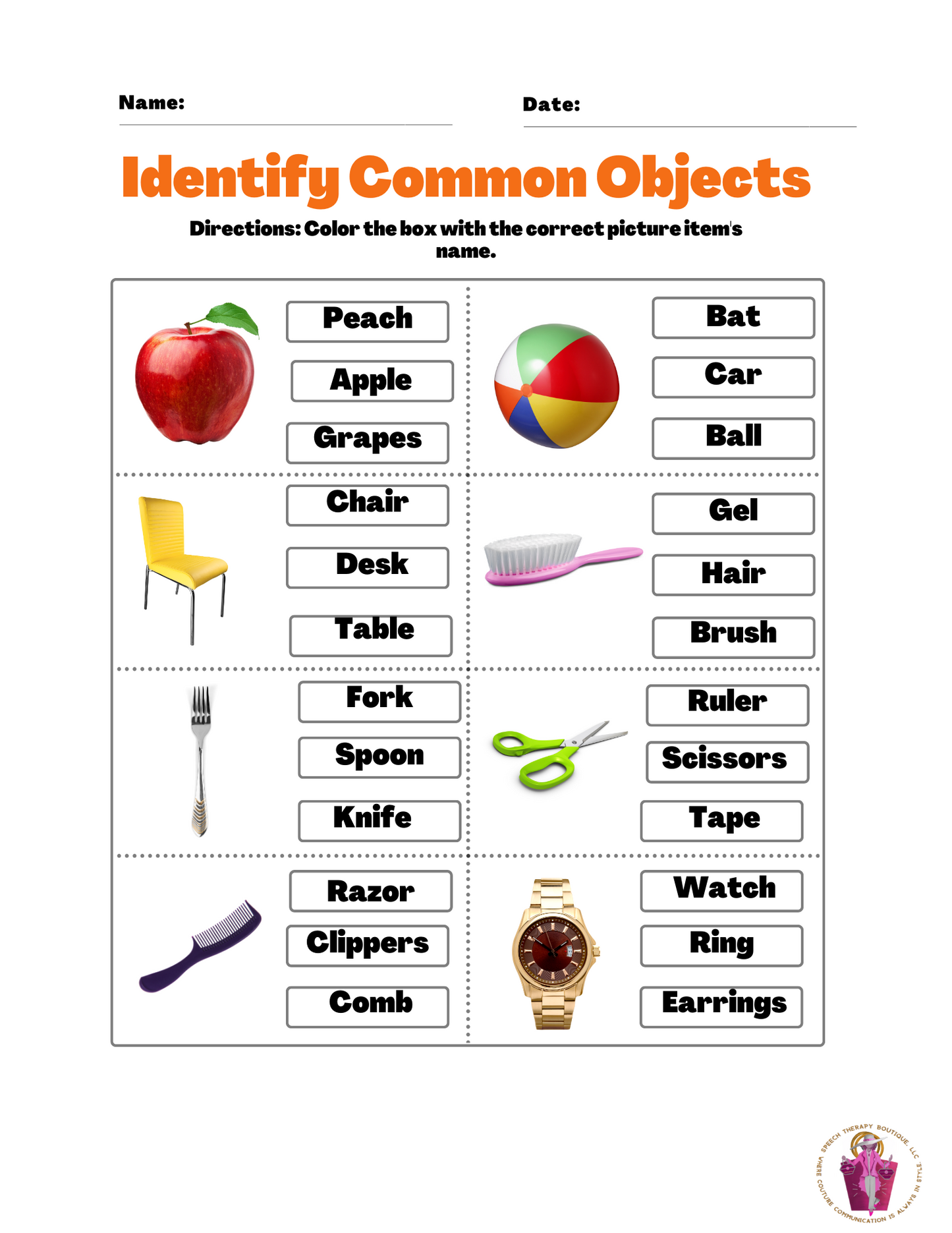 Do You Recognize Me? Common Objects: Digital Worksheets