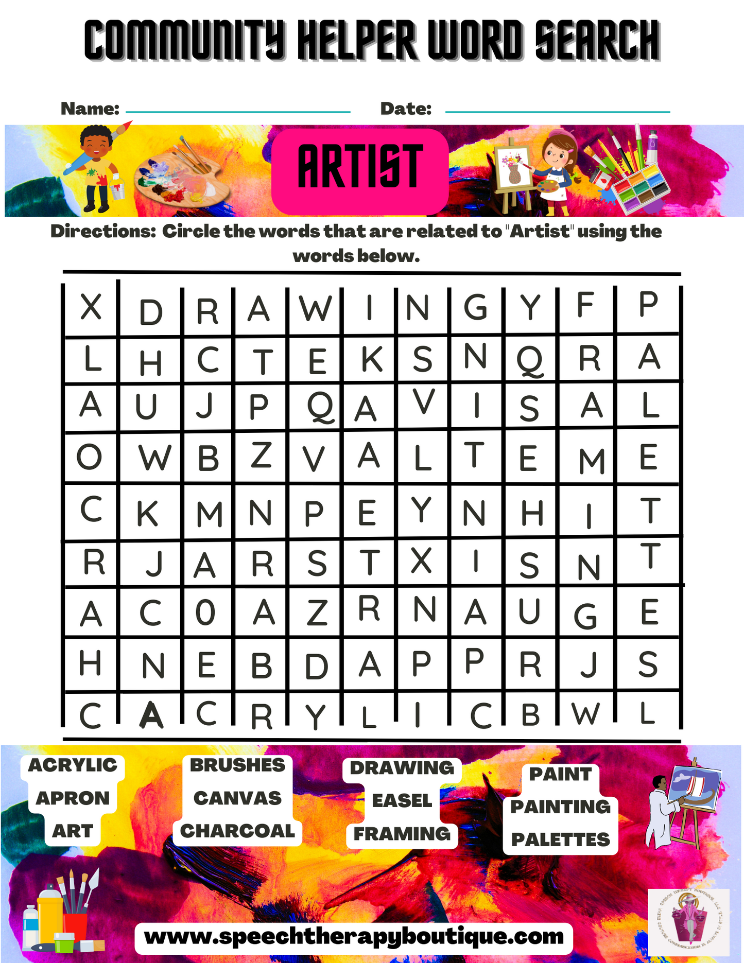 Community Helper Word Search A-Z Digital Worksheets