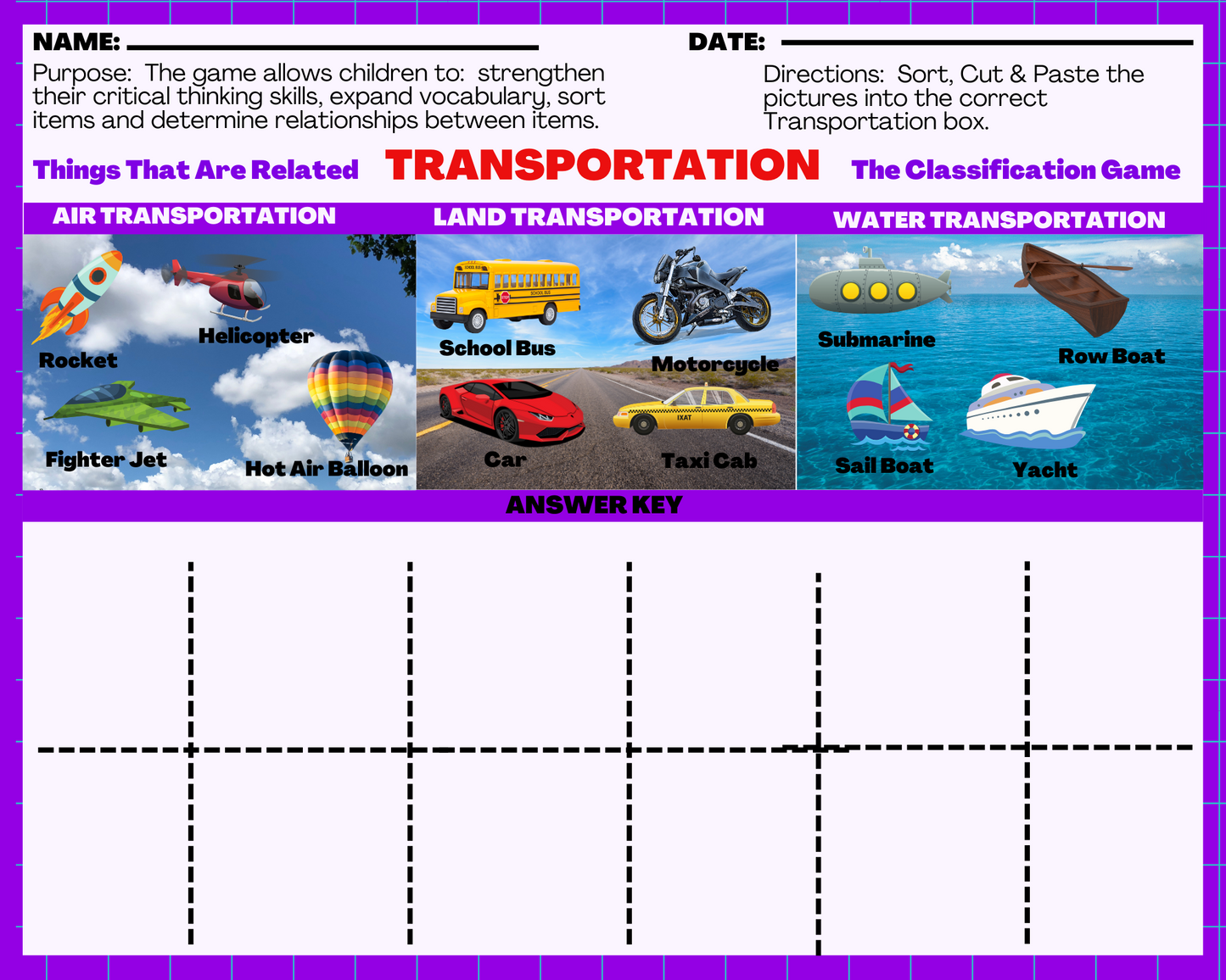 Transportation - Classification Game: Things that are related! (Digital Worksheets)