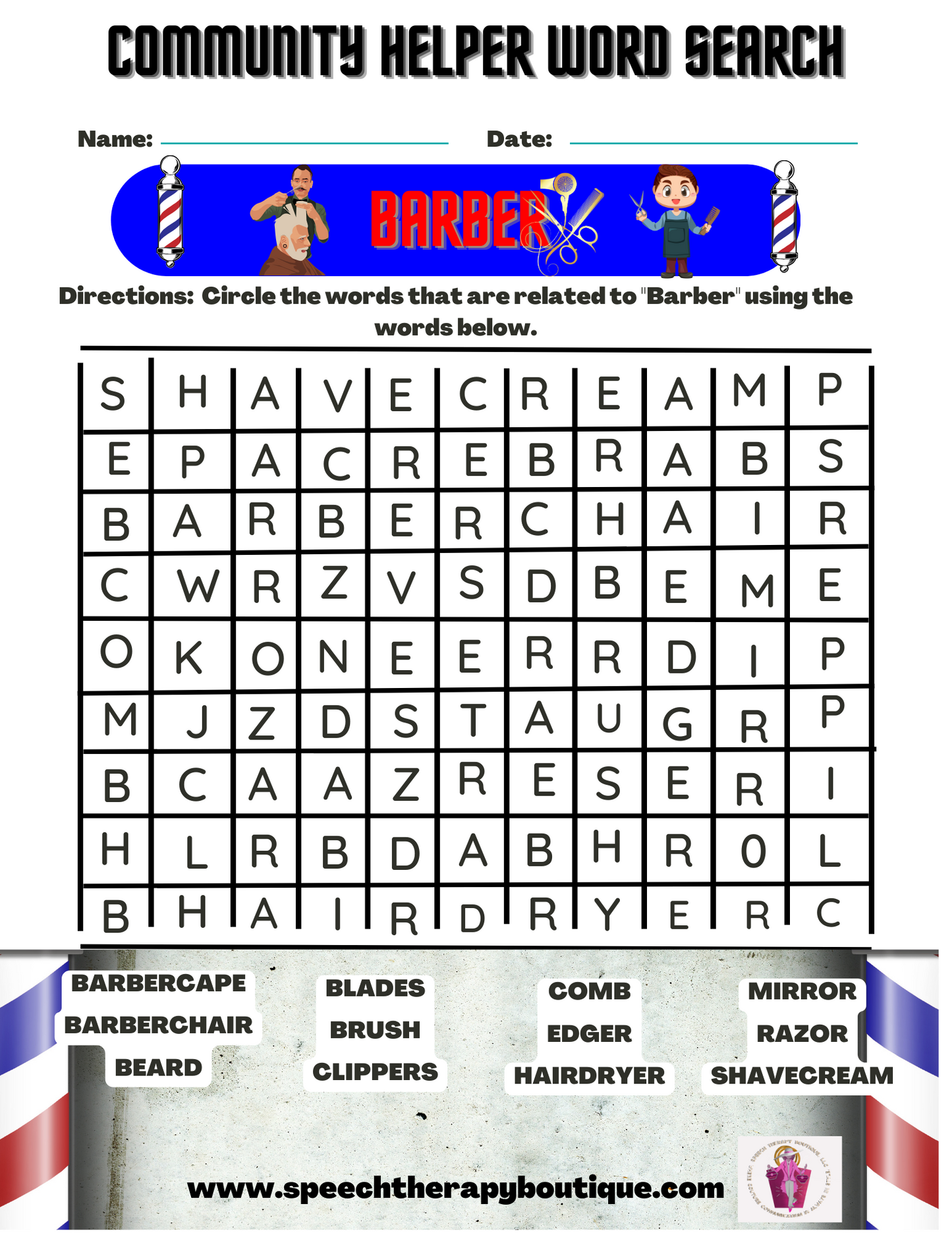 Community Helper Word Search A-Z Digital Worksheets