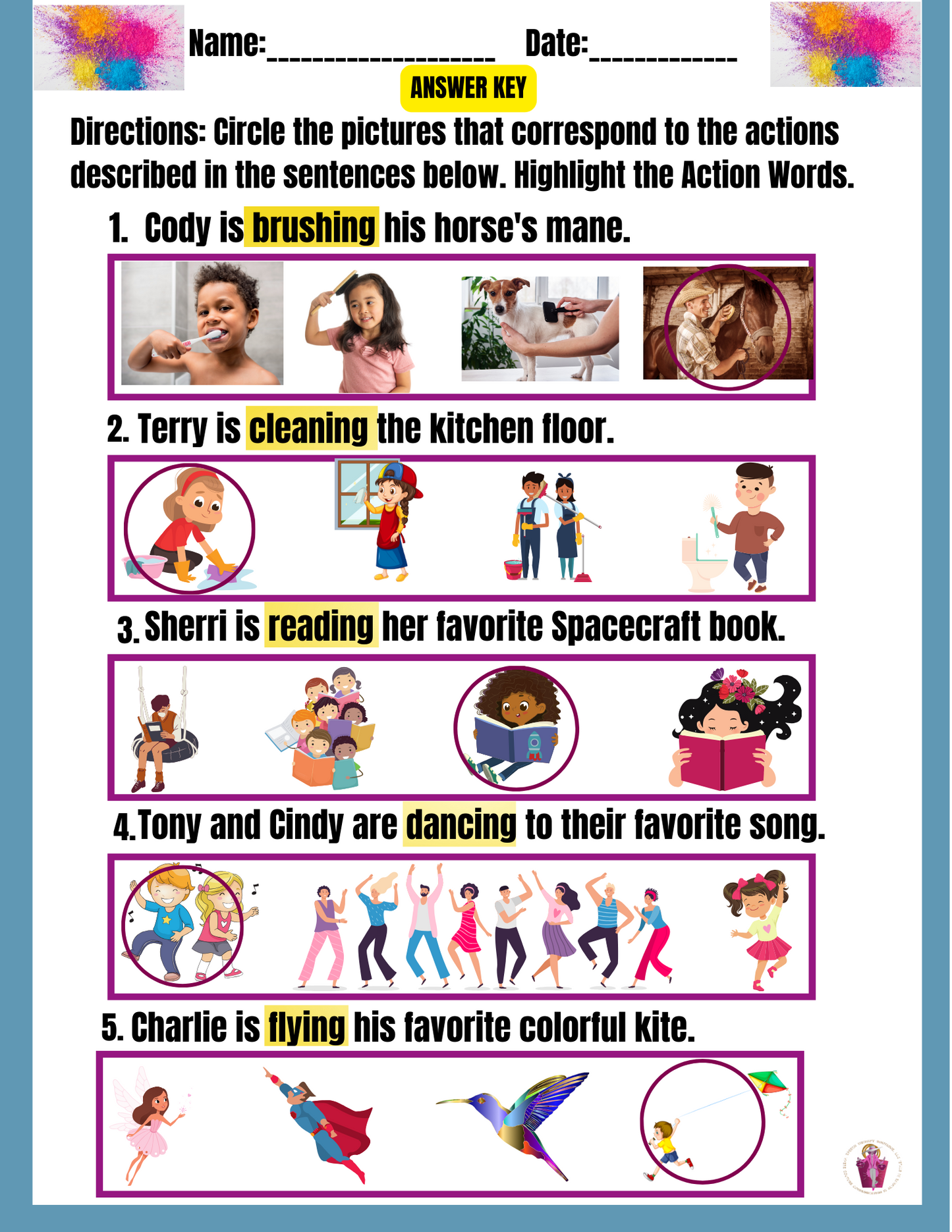 Finding Actions in Pictures (Digital Worksheets)