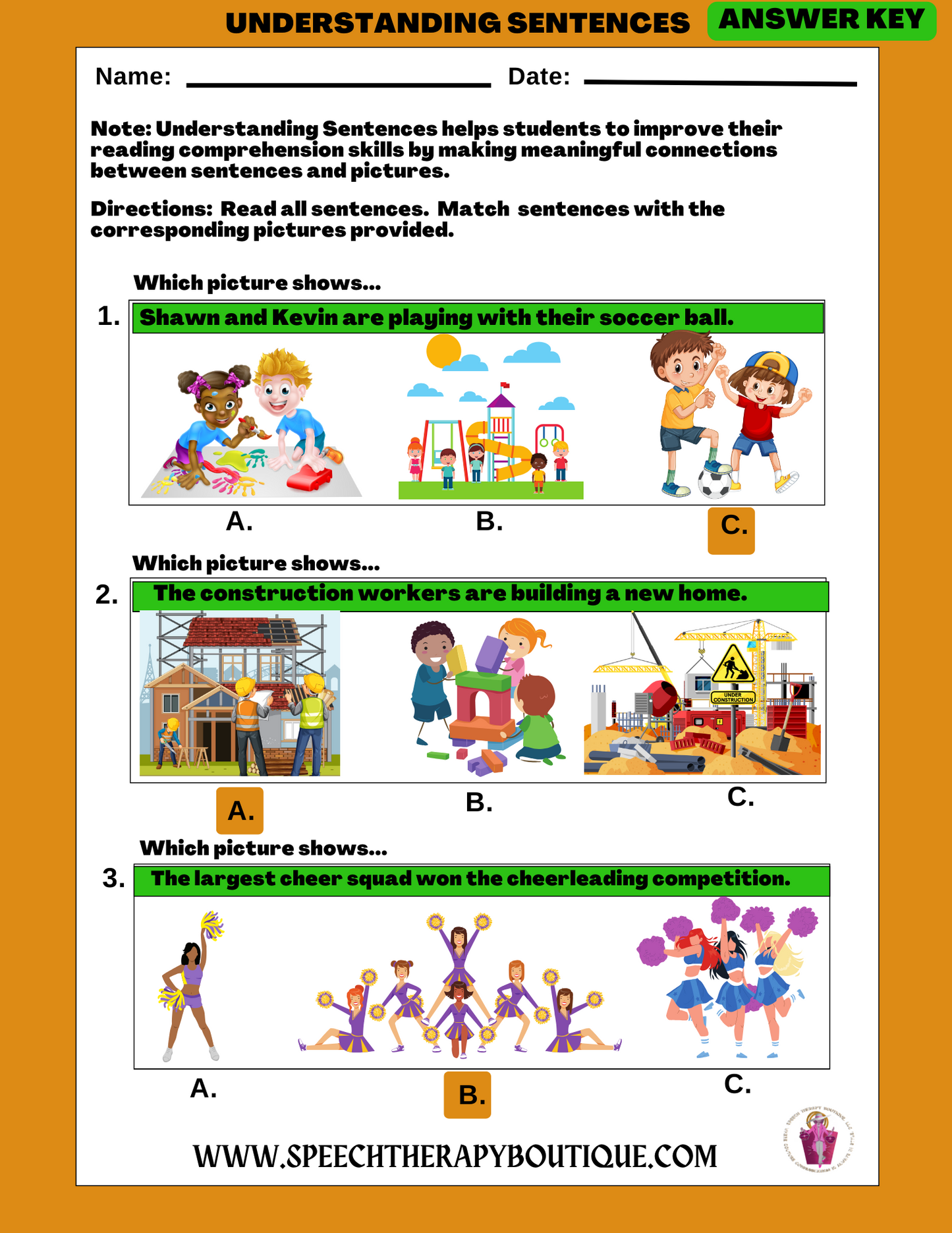 Understanding Sentences:  A Picture is Worth a Thousand Words! (Digital Worksheets)