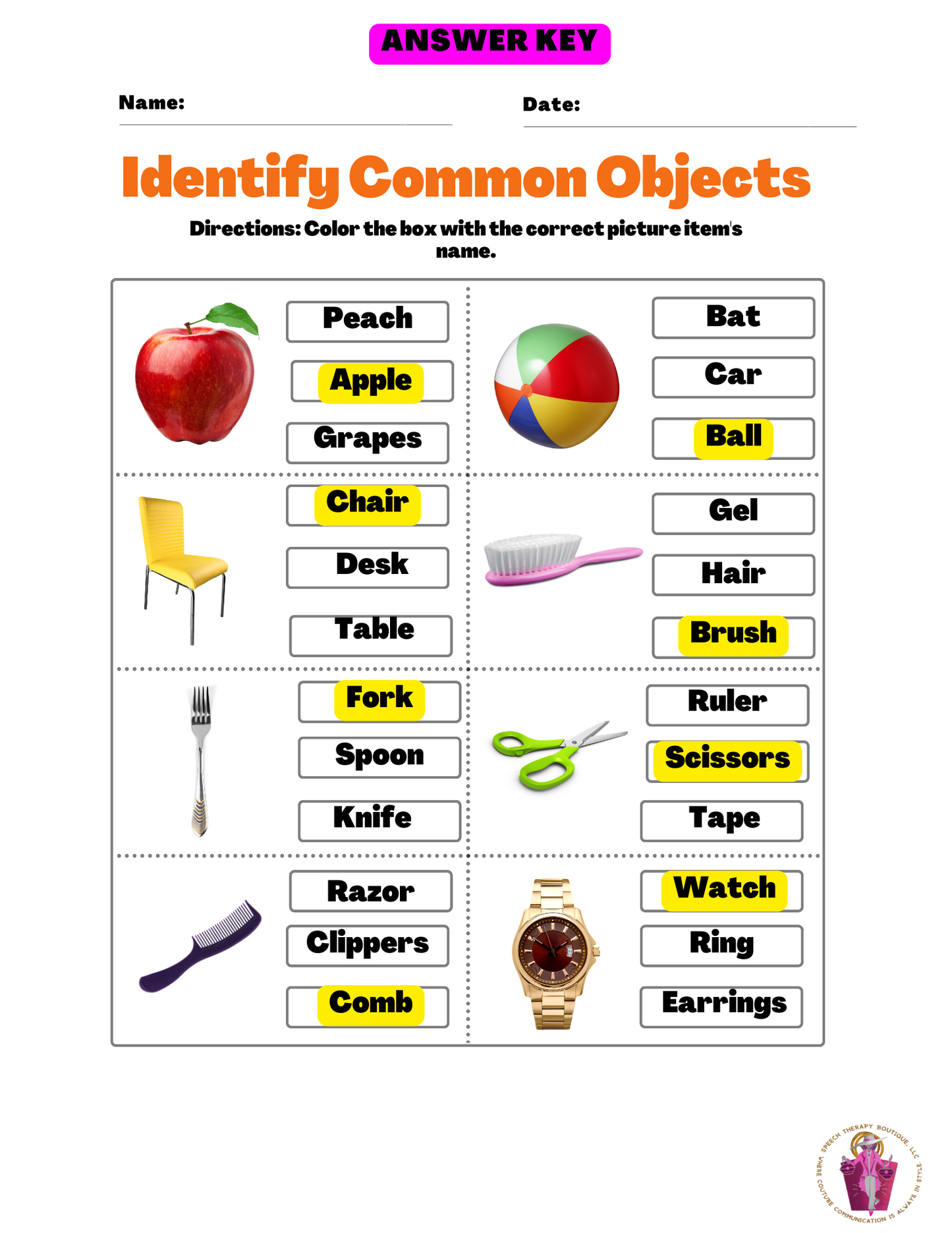 Do You Recognize Me? Common Objects: Digital Worksheets
