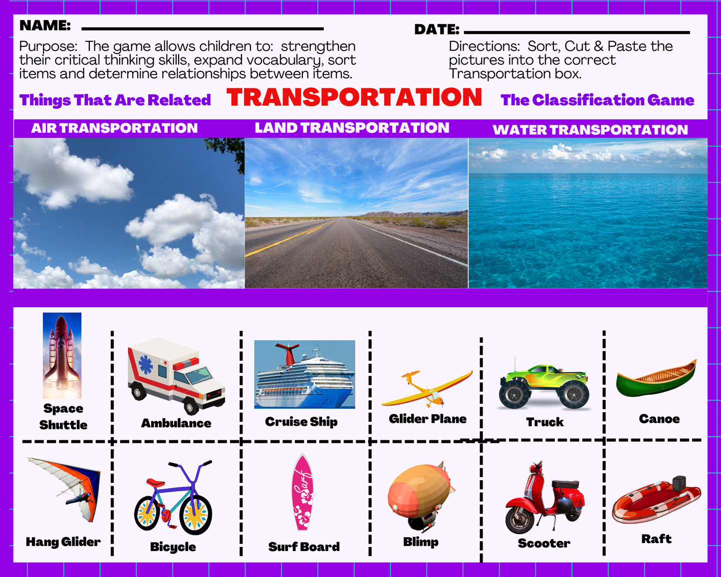 Transportation - Classification Game: Things that are related! (Digital Worksheets)