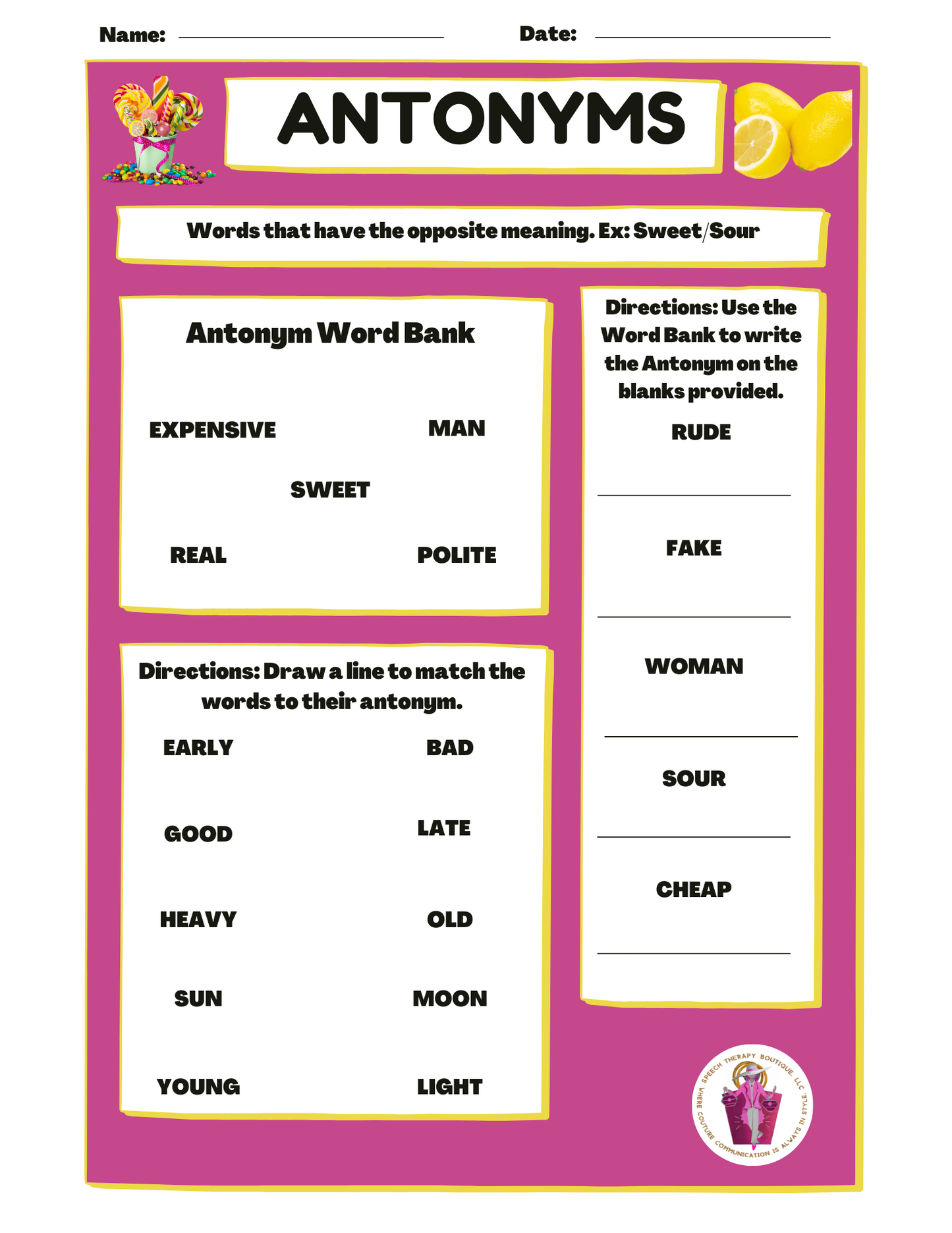 Antonyms: The World of Opposites Digital Worksheets