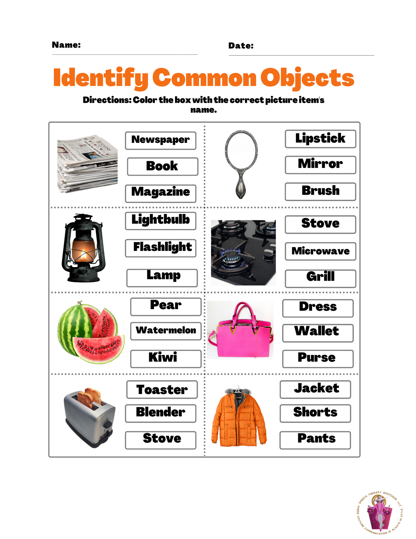 Do You Recognize Me? Common Objects: Digital Worksheets