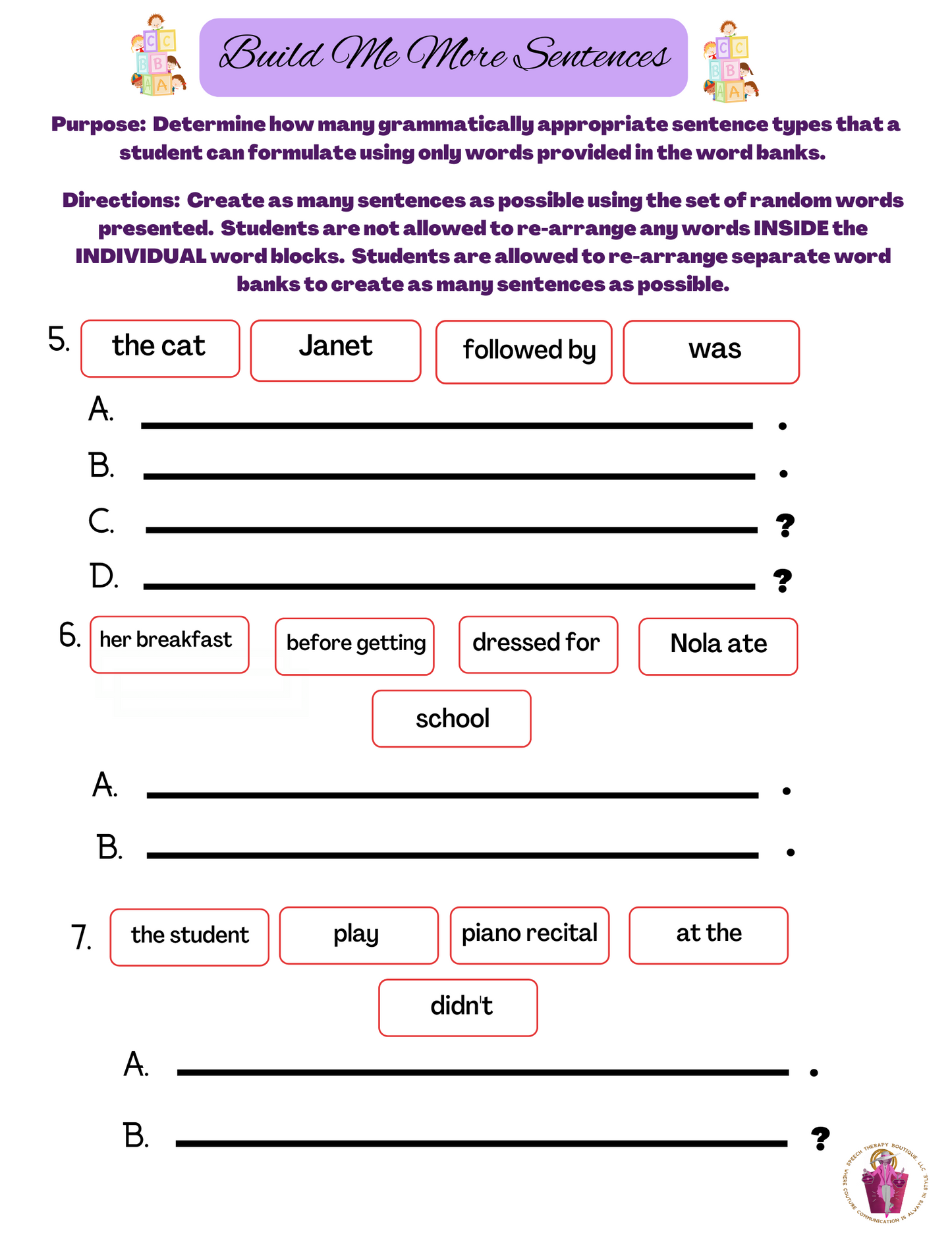 Please Build More Sentences (Digital Worksheets)