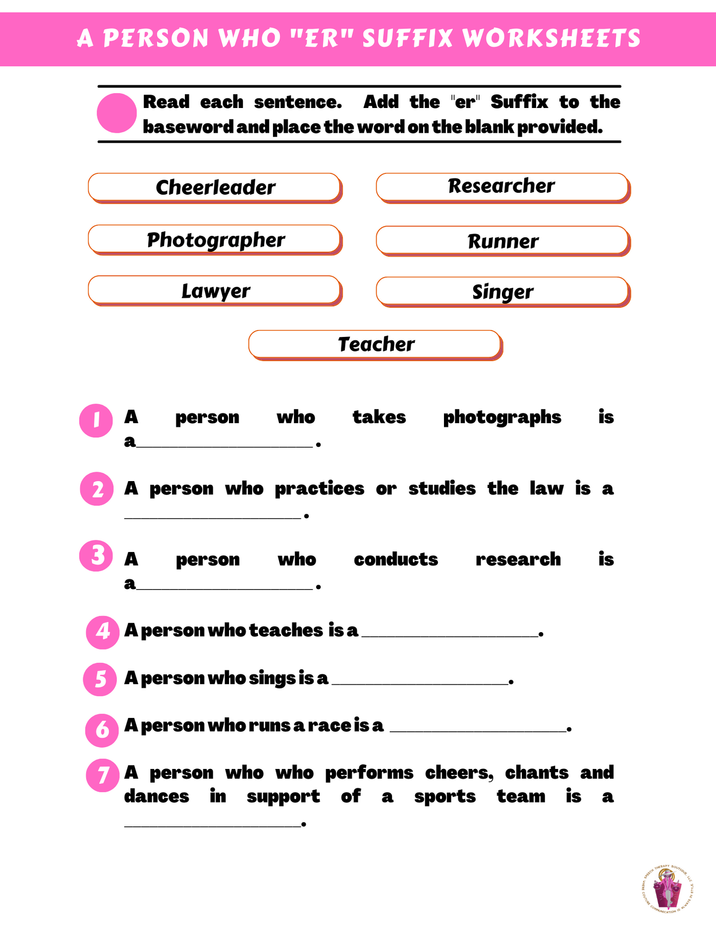 Who Are You? Suffix: "er" (A Person Who) Digital Worksheets