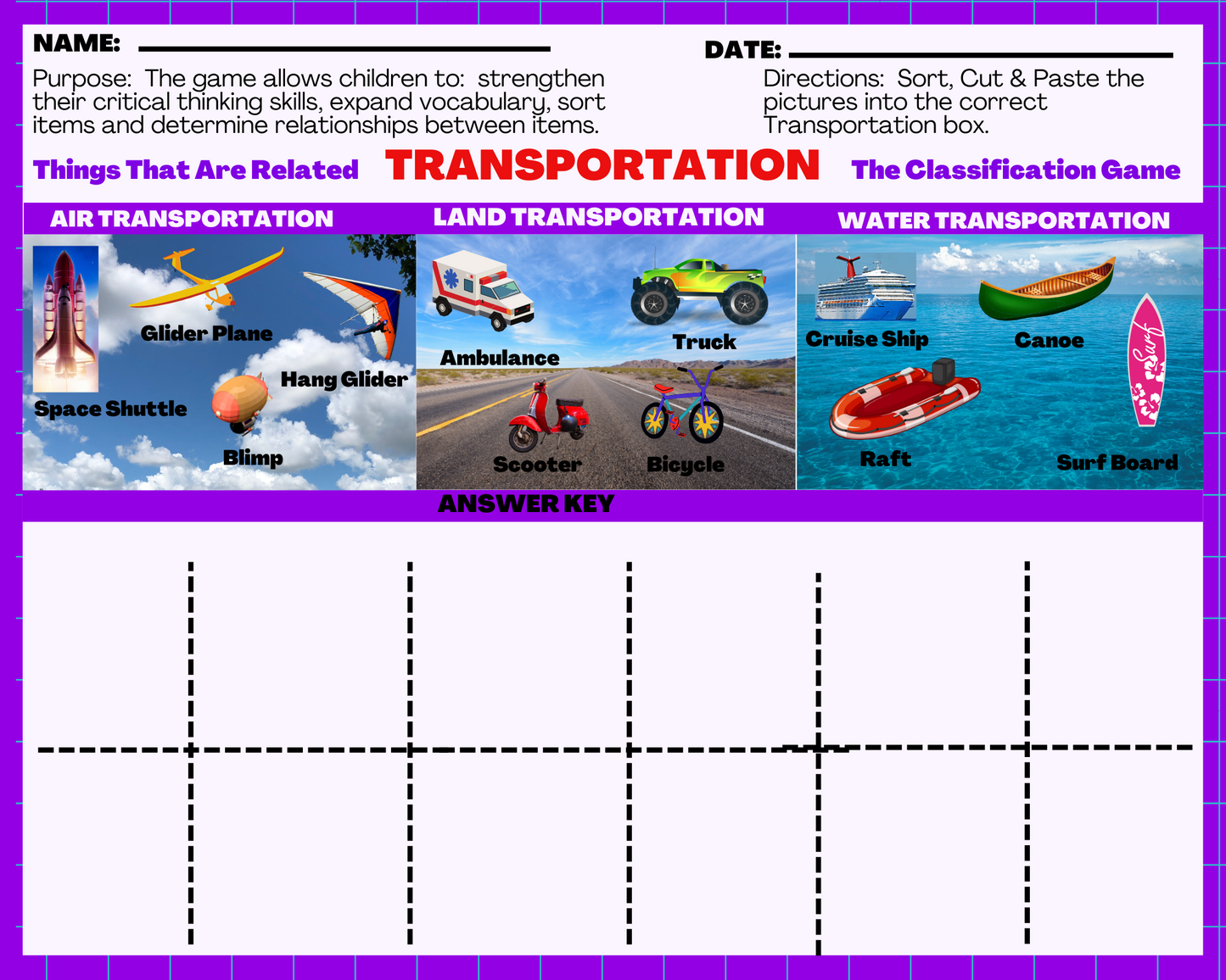 Transportation - Classification Game: Things that are related! (Digital Worksheets)
