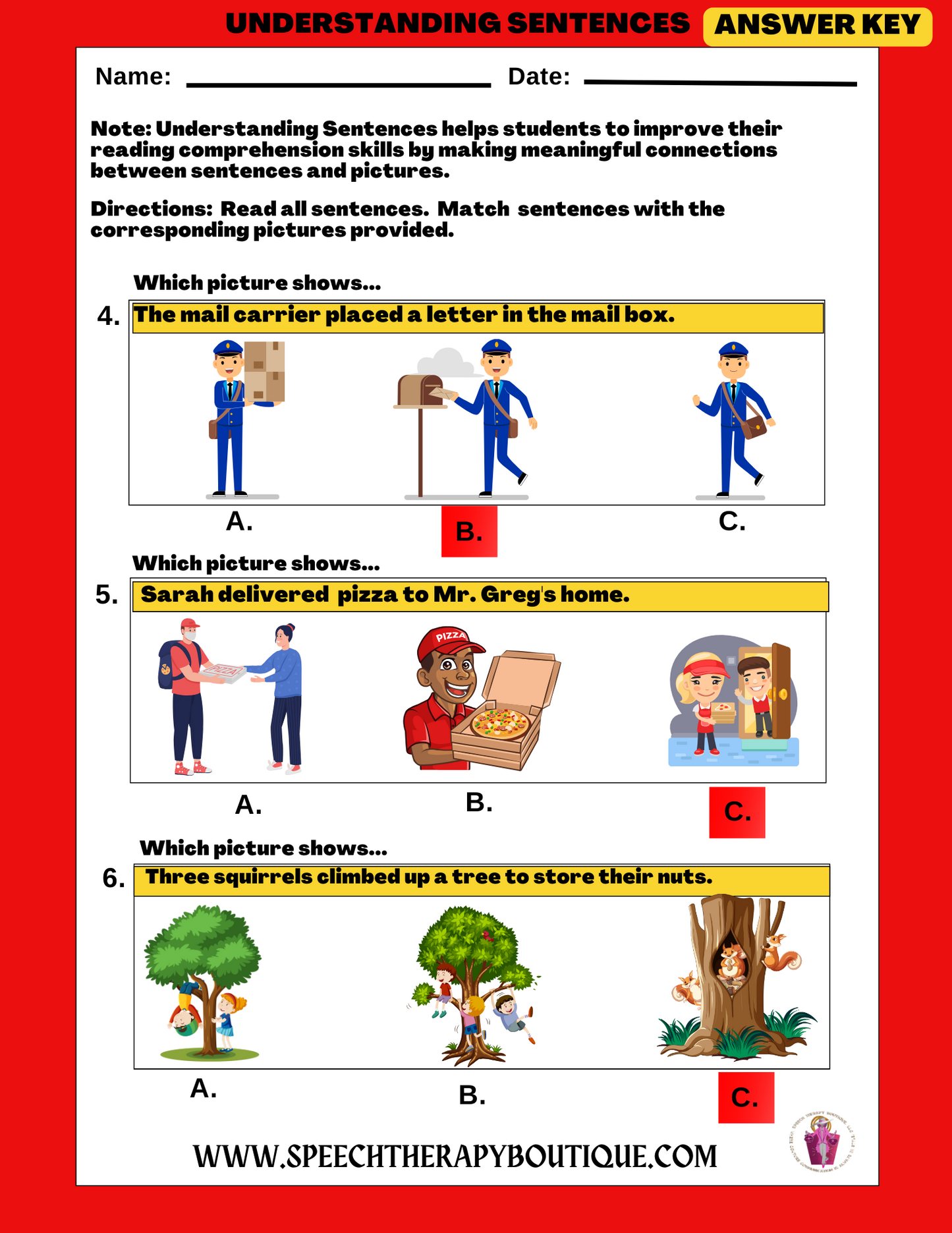 Understanding Sentences:  A Picture is Worth a Thousand Words! (Digital Worksheets)