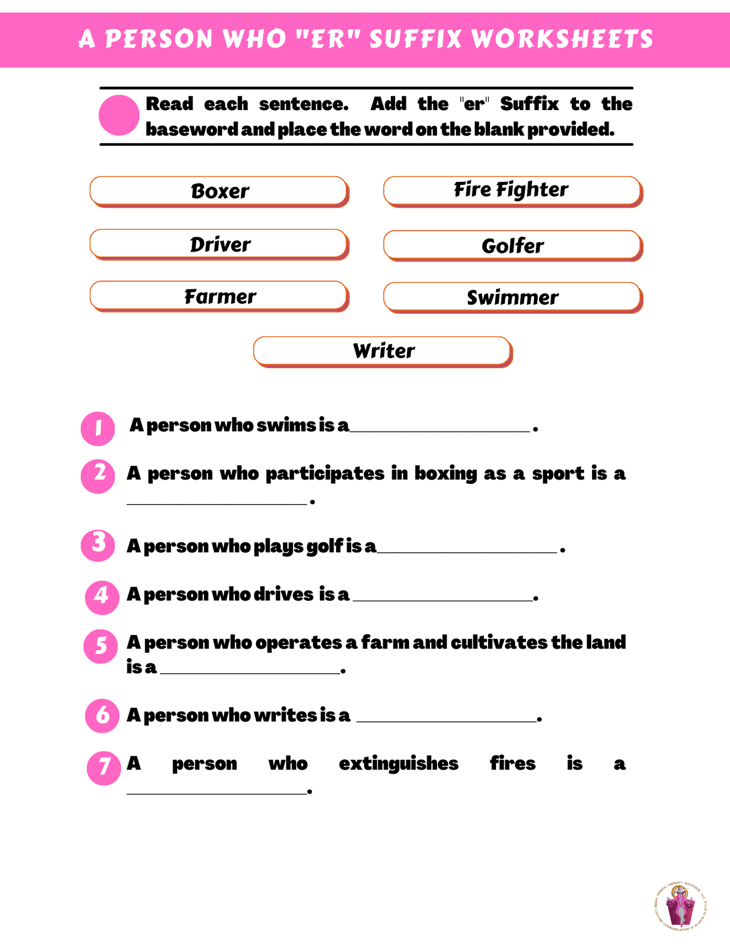 Who Are You? Suffix: "er" (A Person Who) Digital Worksheets
