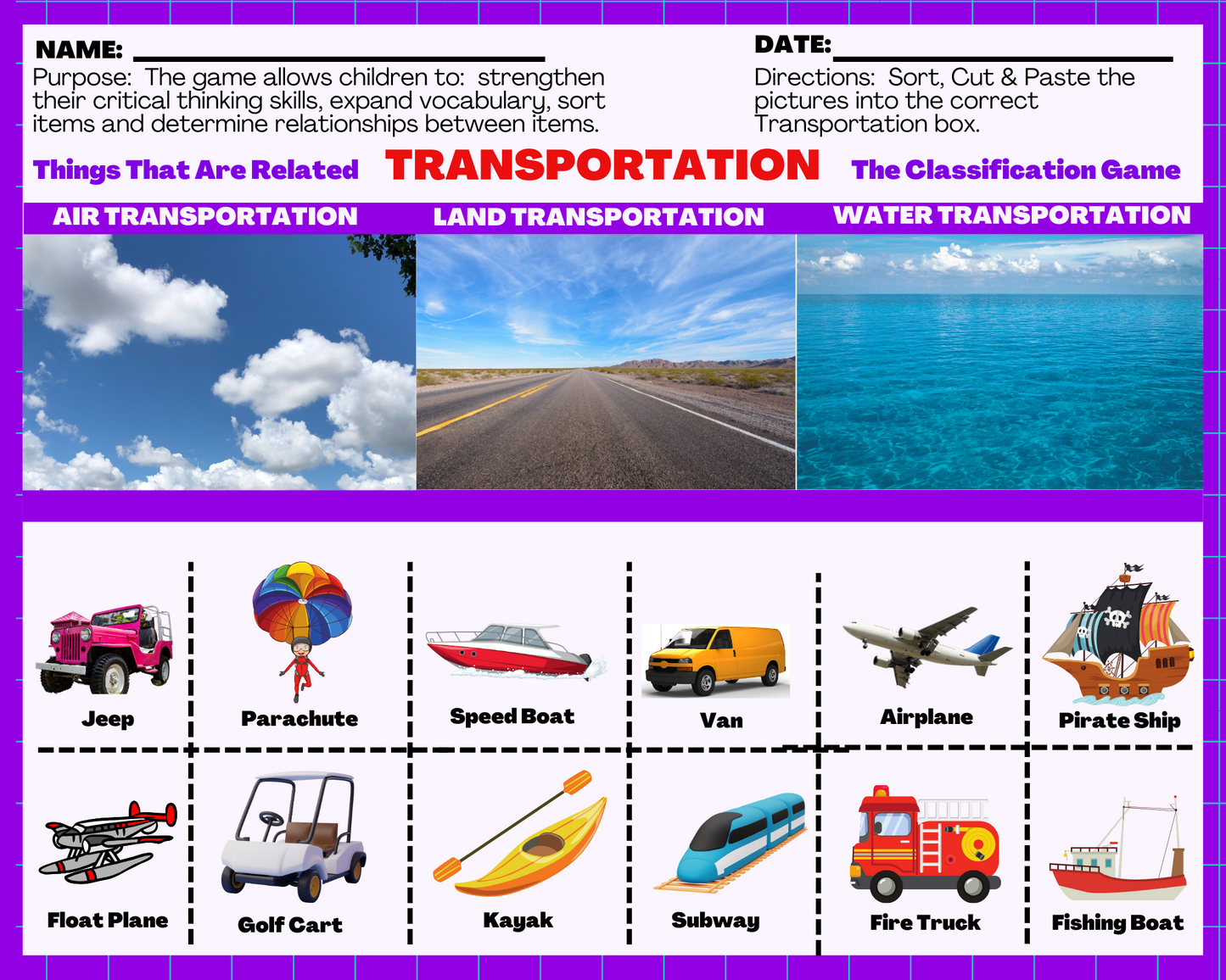 Transportation - Classification Game: Things that are related! (Digital Worksheets)