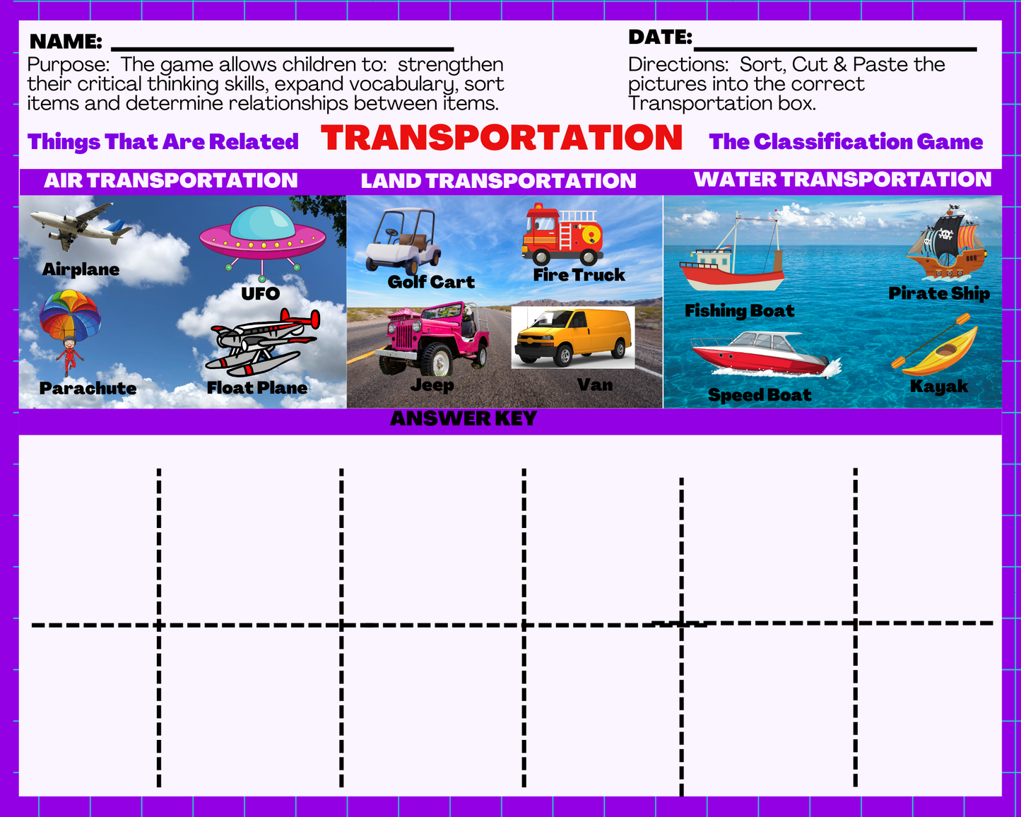 Transportation - Classification Game: Things that are related! (Digital Worksheets)