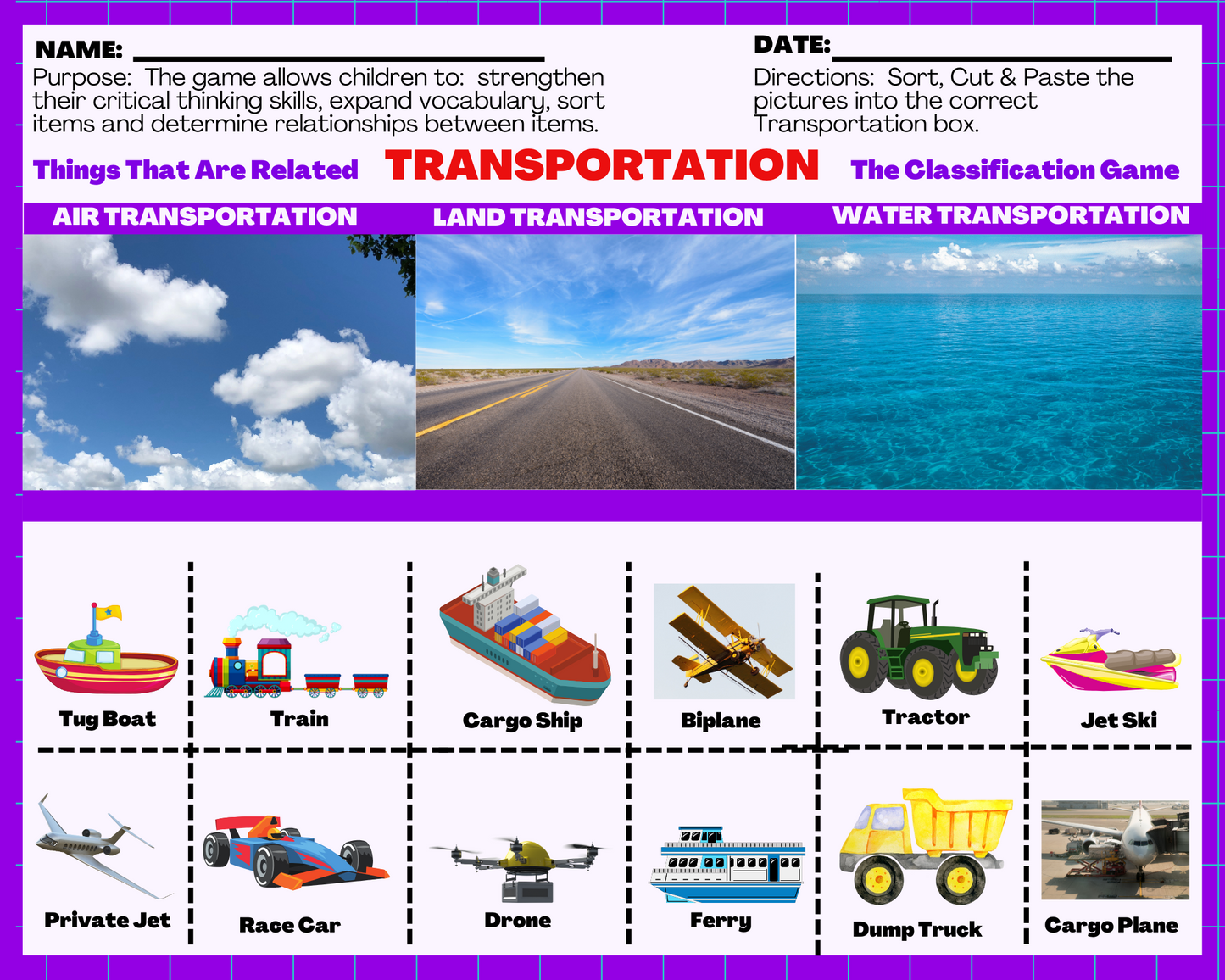 Transportation - Classification Game: Things that are related! (Digital Worksheets)