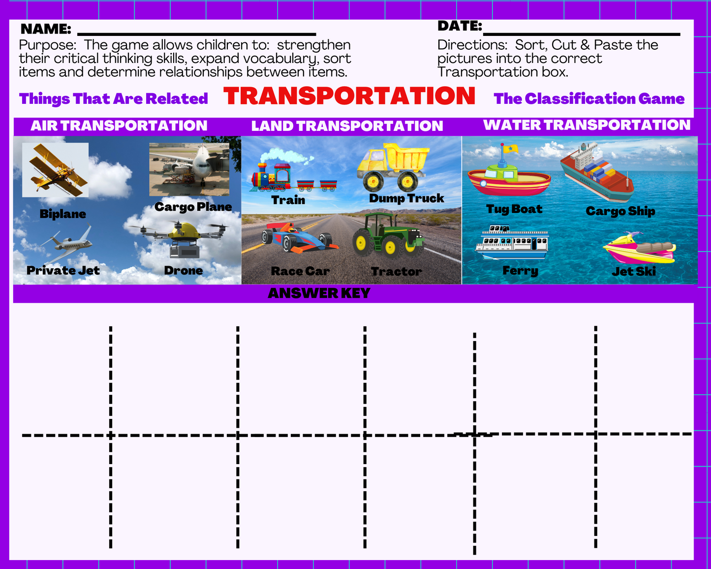 Transportation - Classification Game: Things that are related! (Digital Worksheets)