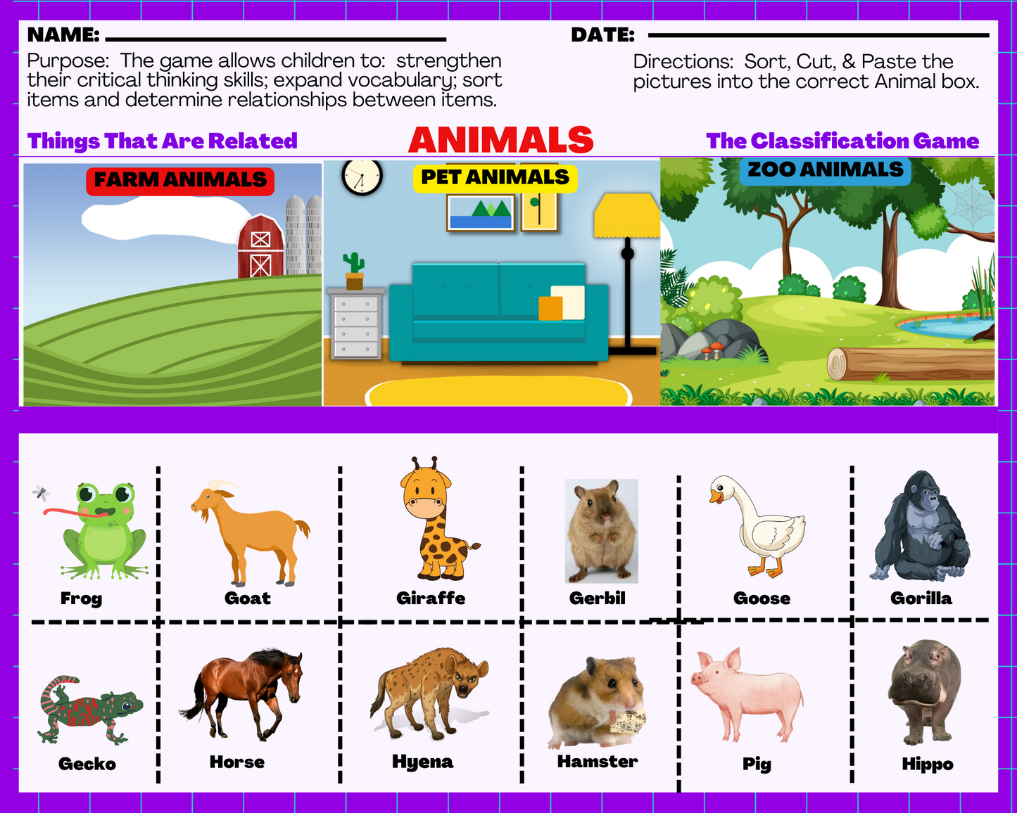 Animals - Classification Game: Things that are related! Worksheets