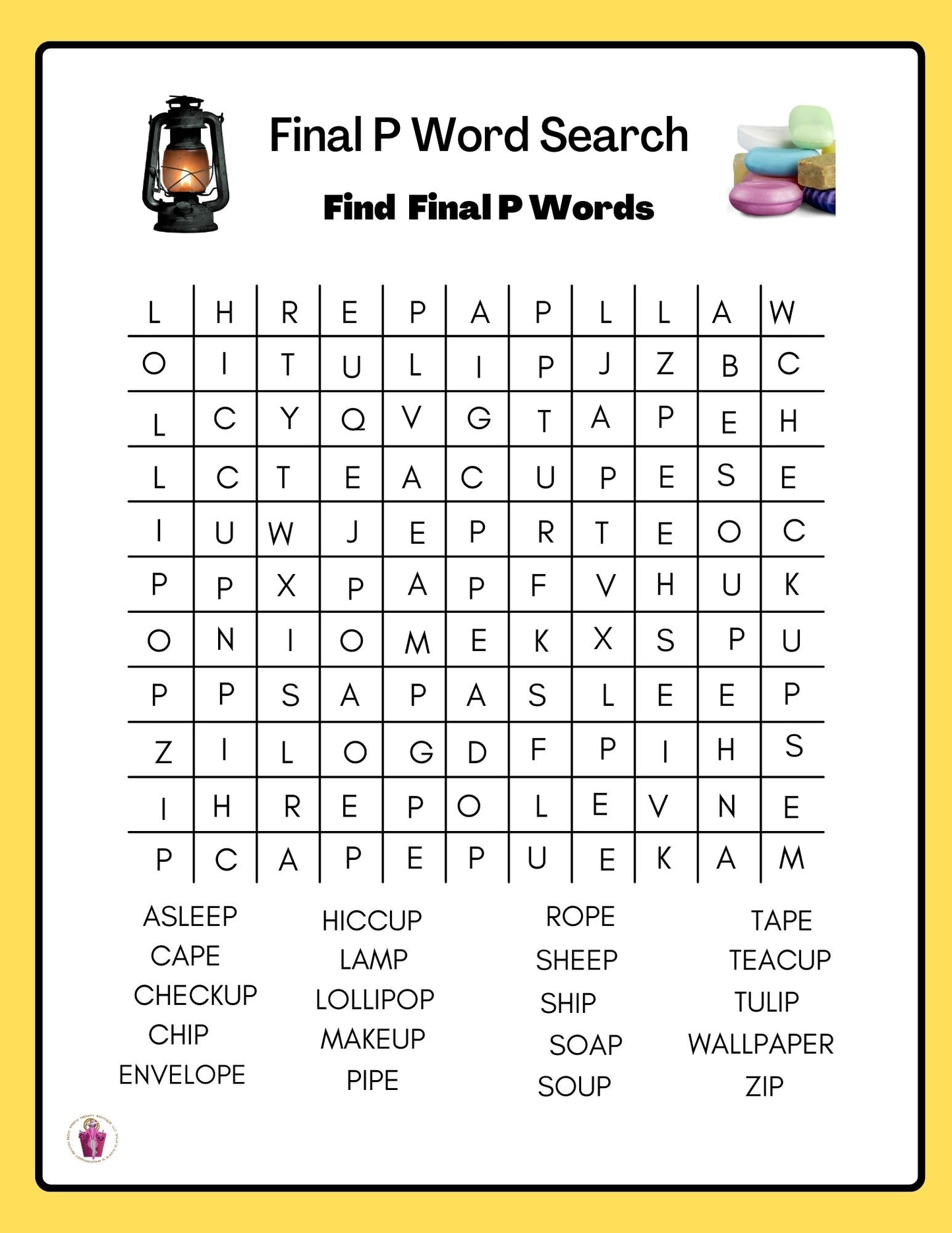 Articulation Word Search  For: P, R, R-Blends, S, S-Blends, T, V & Z Sounds