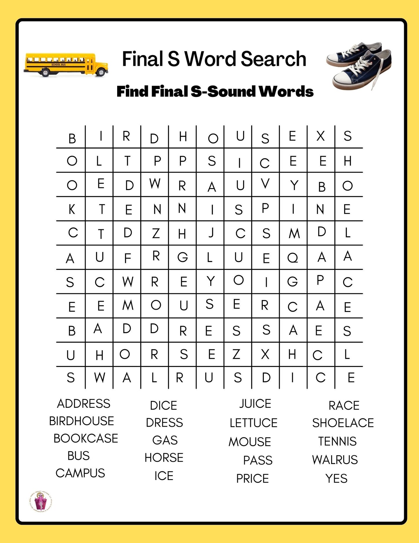 Articulation Word Search  For: P, R, R-Blends, S, S-Blends, T, V & Z Sounds